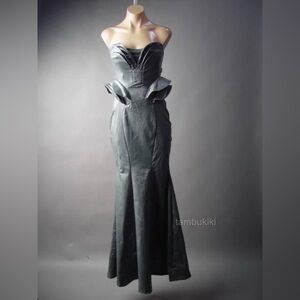 NWT Stretchy Strapless Leather Grey Mermaid Dress Prom Homecoming Formal Wedding